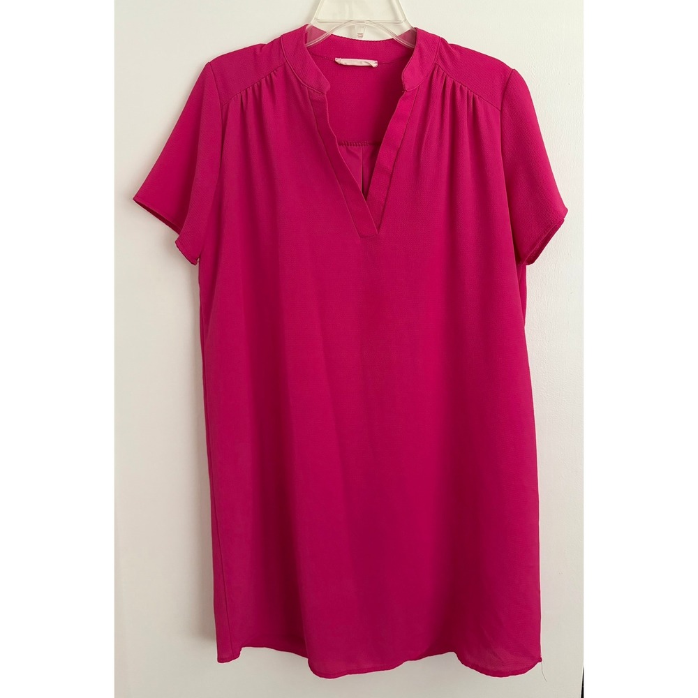 Entro Womens Fuchsia Pink Short Sleeve Split Neck Shift Dress Style 3474 Small